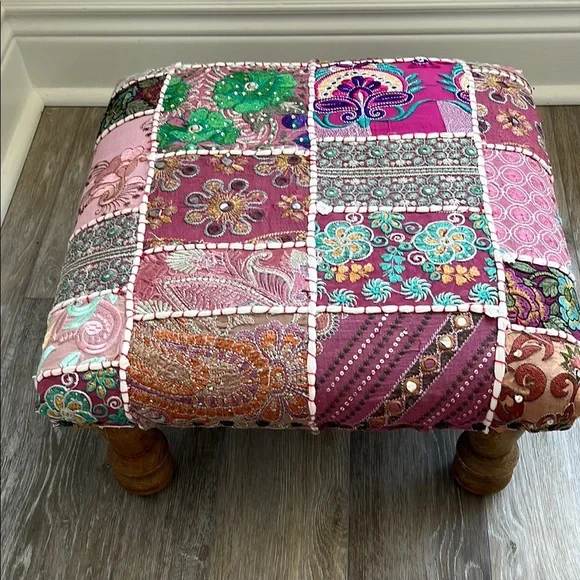 Colorful Patchwork Footstool - Picture 1 of 12